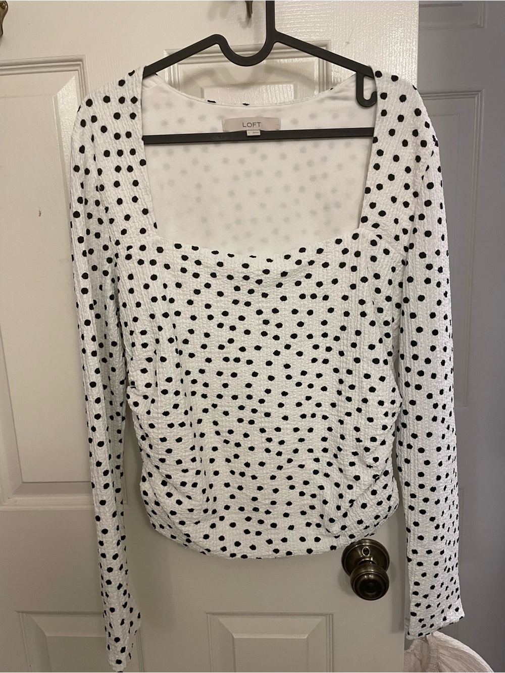 Loft white polka dot long sleeve top , size L & like new.